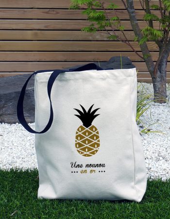 Tote bag personnalisé nounou en or